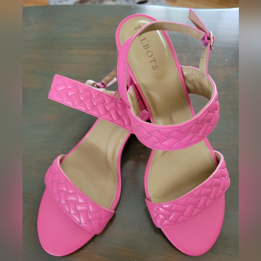 Talbots Pink Quilted Sandals with Ankle Strap